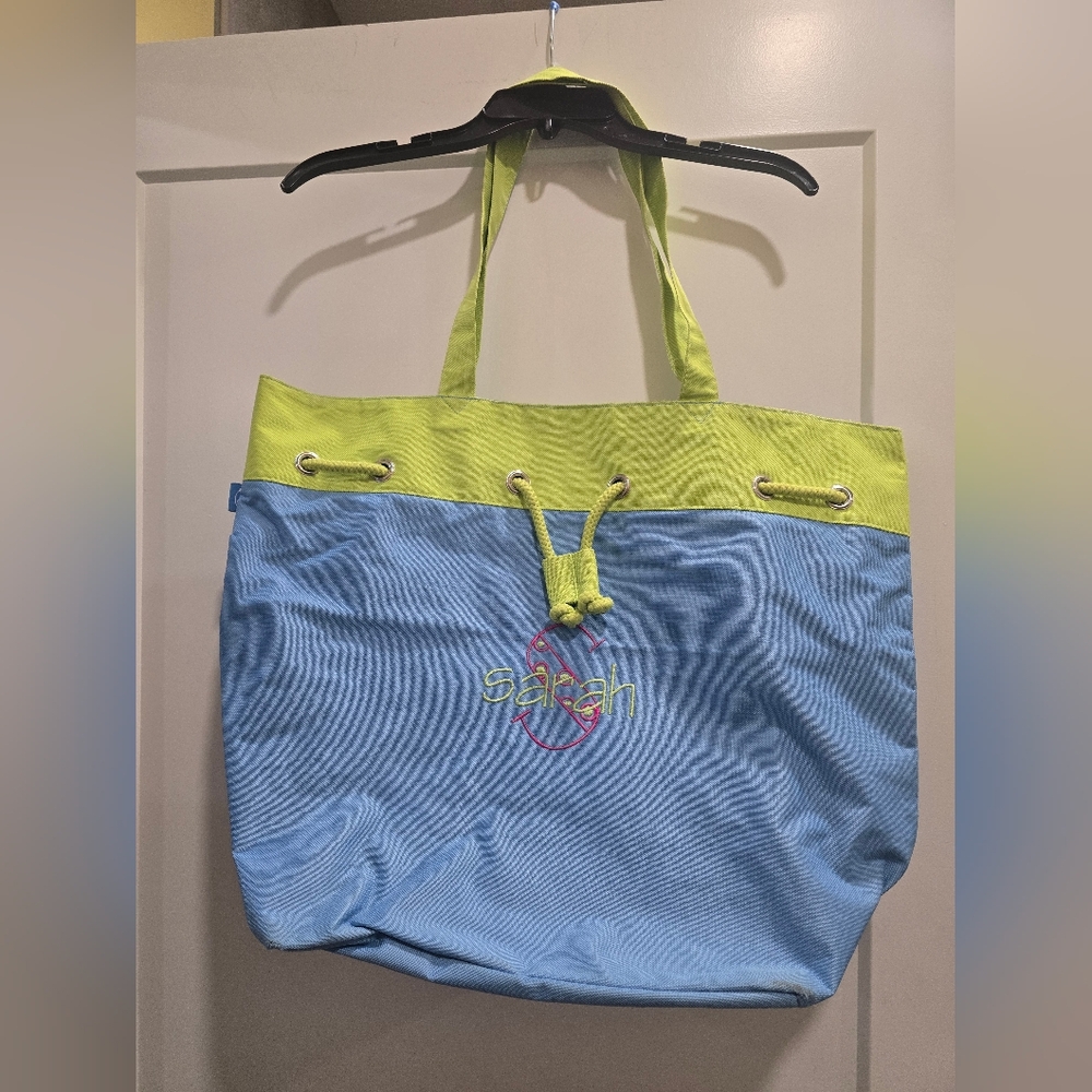Sarah,  Blue and Green Tote Bag With Initial S And Name Sarah